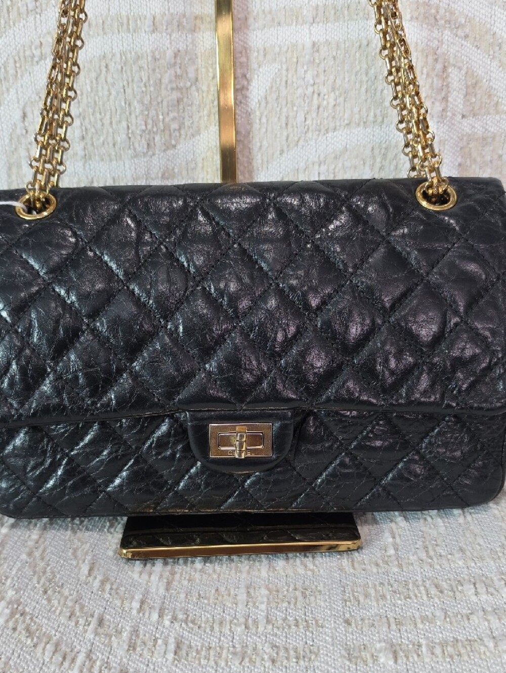 Chanel 2.55 Reissue Double Flap Black Crinkle Leather Shoulder Bag - Picture 2 of 15